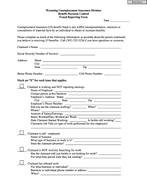 Wyoming Unemployment Insurance Fraud Reporting Form