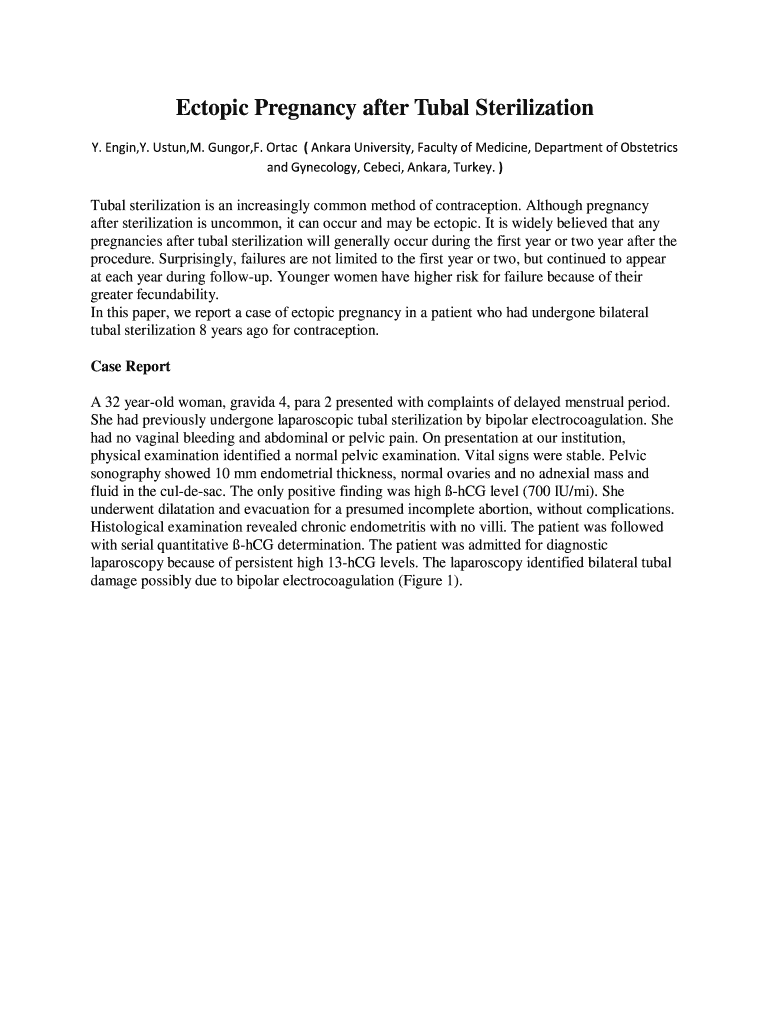 Fillable Online Ectopic Pregnancy after Tubal Sterilization Fax Email