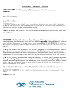 Warranty Deed for Individual or Corporation