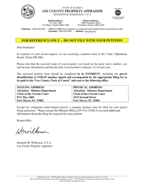 Florida Property Value Adjustment Petition Form DR-486