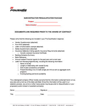 Subcontractor Prequalification Package