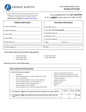 Prior Authorization Form for Nuvigil and Provigil