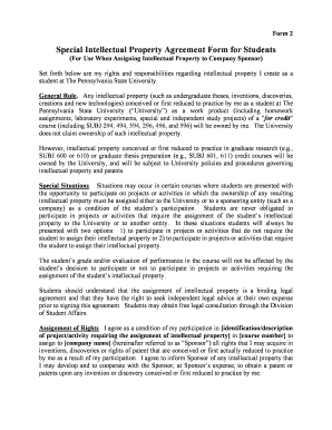 Special Intellectual Property Agreement Form for Students