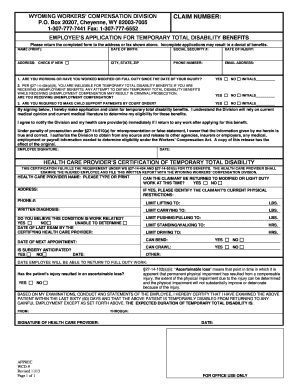 Wyoming Employee Application for Temporary Total Disability Benefits
