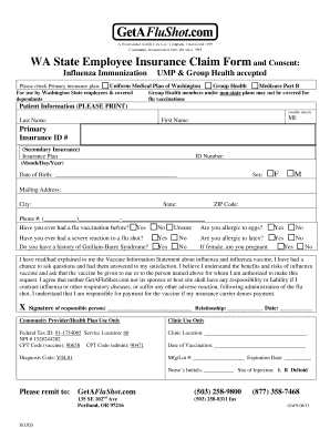 Washington State Employee Influenza Immunization Claim Form