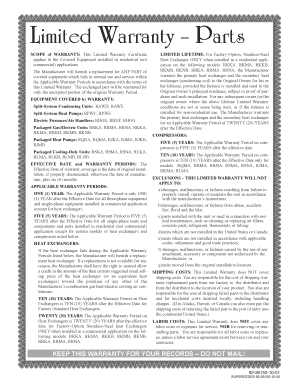 Limited Warranty Certificate for Parts