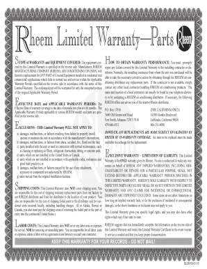 Rheem Limited Warranty for Parts