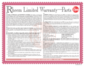 Rheem Limited Warranty Parts