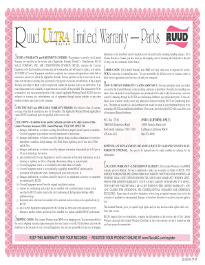 Ruud Limited Warranty Certificate
