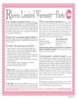 Rheem Limited Warranty Certificate