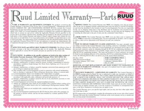 Ruud Limited Warranty Parts Agreement