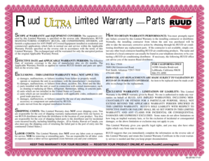 Ruud Limited Warranty for Air Conditioning Equipment