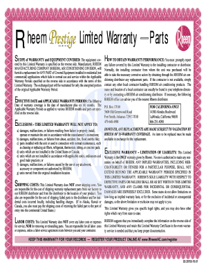 Rheem Limited Warranty Parts