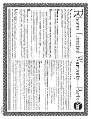 Rheem Limited Warranty for Parts