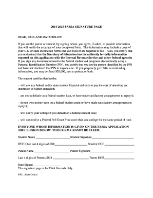 2014-2015 FAFSA Signature Page