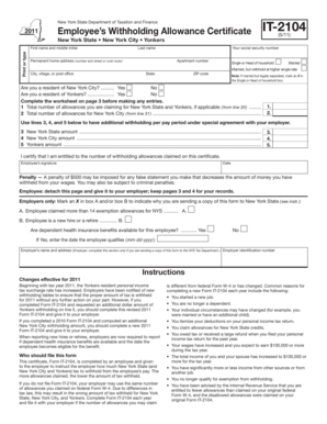 New York Employee’s Withholding Allowance Certificate IT-2104