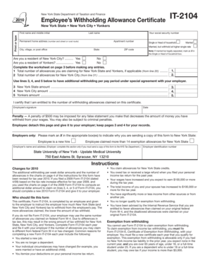 New York State Employee’s Withholding Allowance Certificate IT-2104