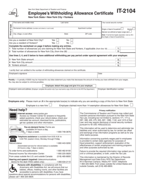 New York State Employee’s Withholding Allowance Certificate IT-2104
