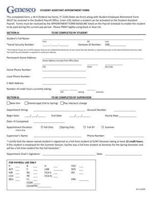 Student Assistant Appointment Form
