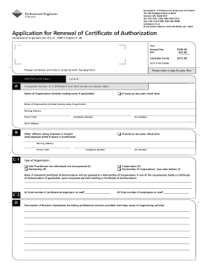 Application for Renewal of Certificate of Authorization