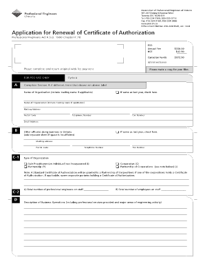 Application for Renewal of Certificate of Authorization