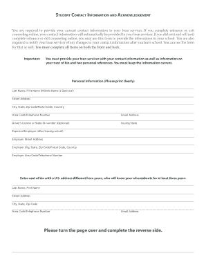 Student Contact Information and Acknowledgement Form