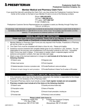 Presbyterian Medical and Pharmacy Claim Form