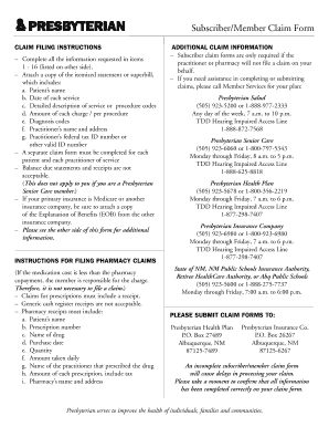 Subscriber/Member Claim Form