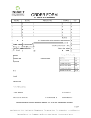 Order Form for Publications