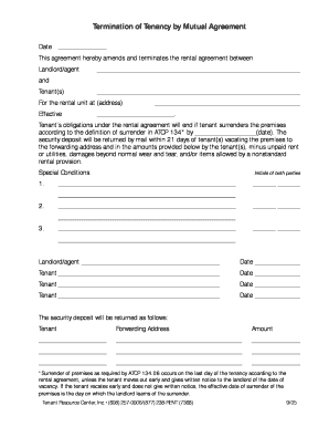 Termination of Tenancy by Mutual Agreement
