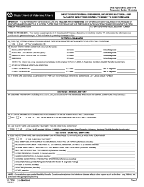 VA Form 21-0960G-8 Infectious Intestinal Disorders Questionnaire
