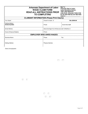 Arkansas Wage Claim Form