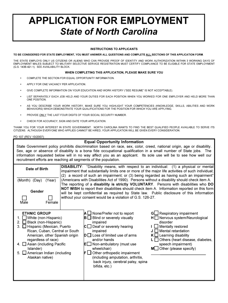 Fillable Online ncparks APPLICATION FOR EMPLOYMENT North Carolina State Parks Fax Email Print
