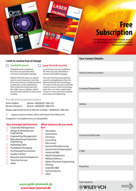 Free Subscription Form for Optik&Photonik and Laser Technik Journal
