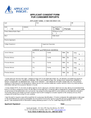 Applicant Consent Form for Consumer Reports