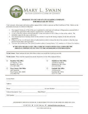Ohio Vehicle Title Release Request Form