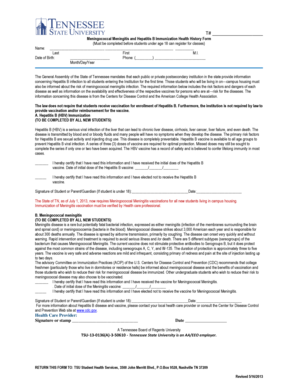 Tennessee Meningococcal and Hepatitis B Immunization Form