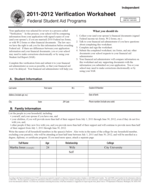 2011-2012 Verification Worksheet