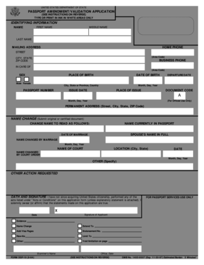 US Passport Amendment/Validation Application