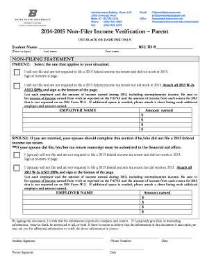 2014-2015 Non-Filer Income Verification – Parent