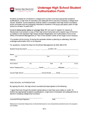 Fillable Online waubonsee Underage High School Student Authorization ...