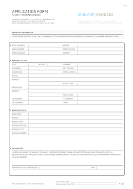 Short Term Insurance Application Form