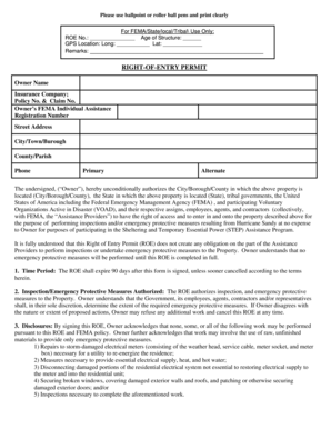 Right of Entry Permit for Hurricane Sandy