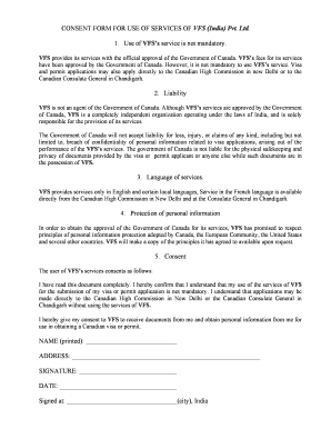 Consent Form for VFS India Services
