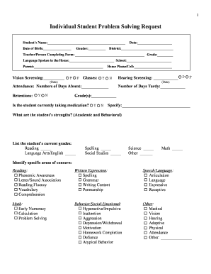 Individual Student Problem Solving Request Form