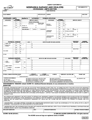 Nebraska Garage and Dealers Insurance Application