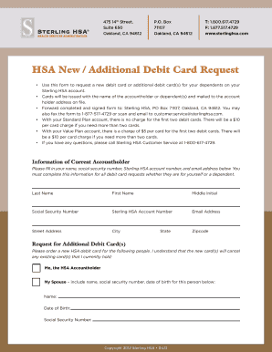 HSA New Debit Card Request Form