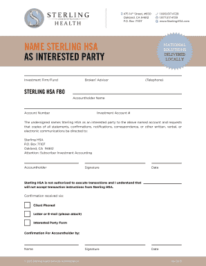Sterling HSA Interested Party Form