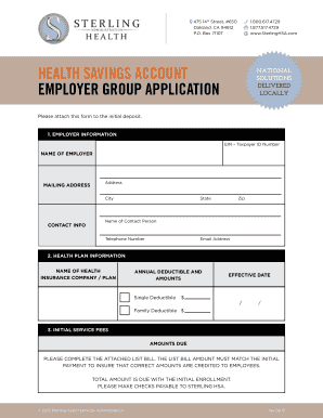 Health Savings Account Employer Group Application