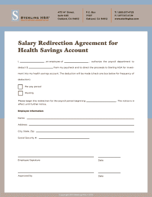 Salary Redirection Agreement for Health Savings Account